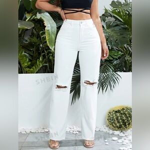 SHEIN Essnce High Waist Ripped Straight Leg Jeans Size Small (4)